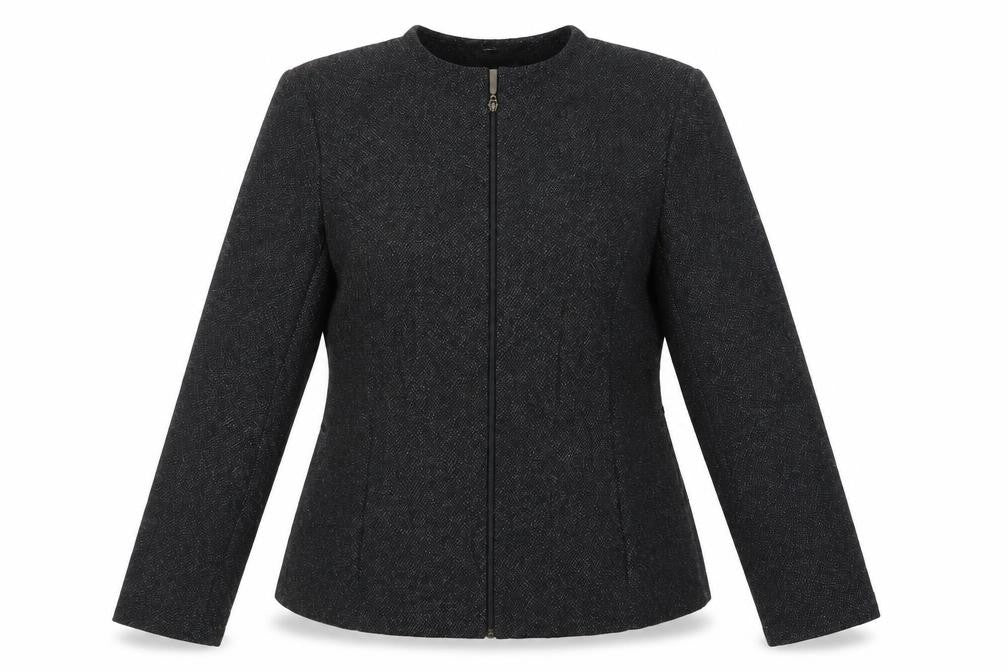 Marks and Spencer Women Black Size 14 Tweed Zip Suit Jacket