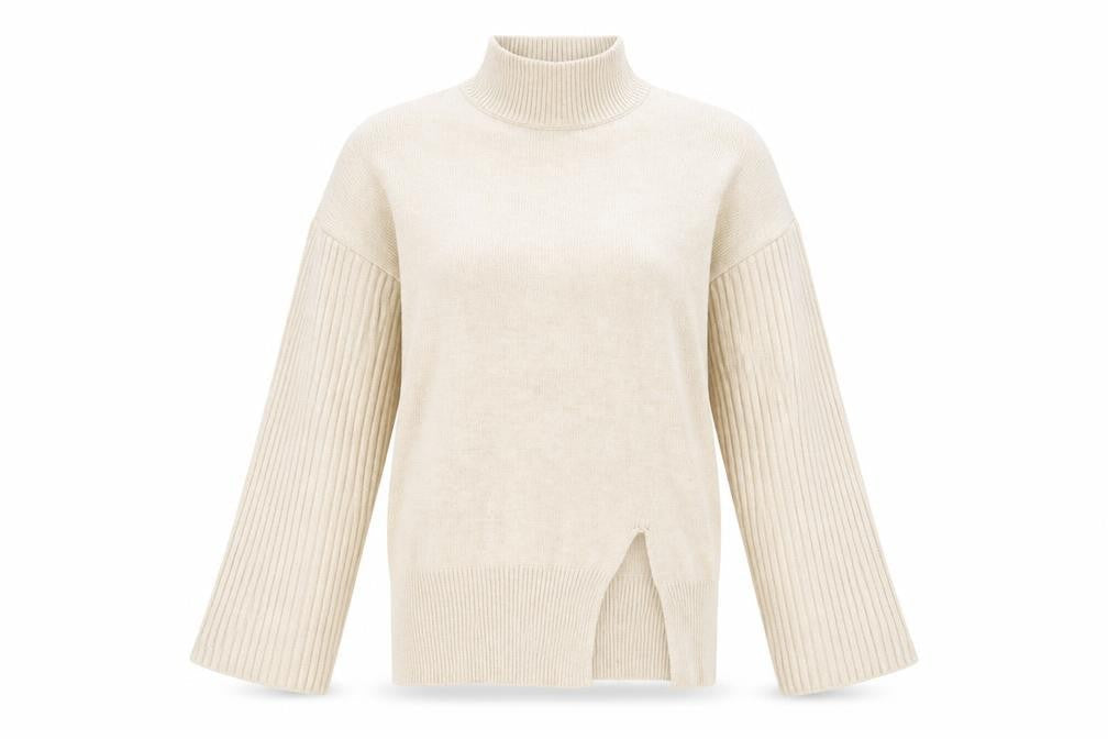 MISSPAP Women’s Beige Mock Neck Knit Pullover Jumper S