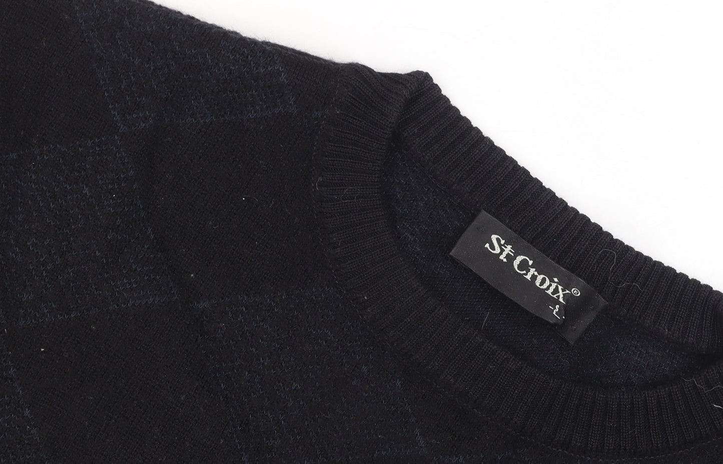 St. Croix Mens Black Wool Argyle Crew Neck Pullover Jumper L