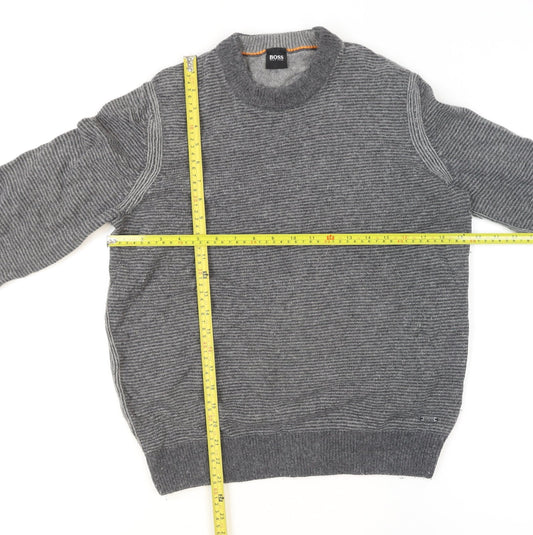 Hugo Boss Men's Grey Wool Crew Neck Pullover Jumper Size M