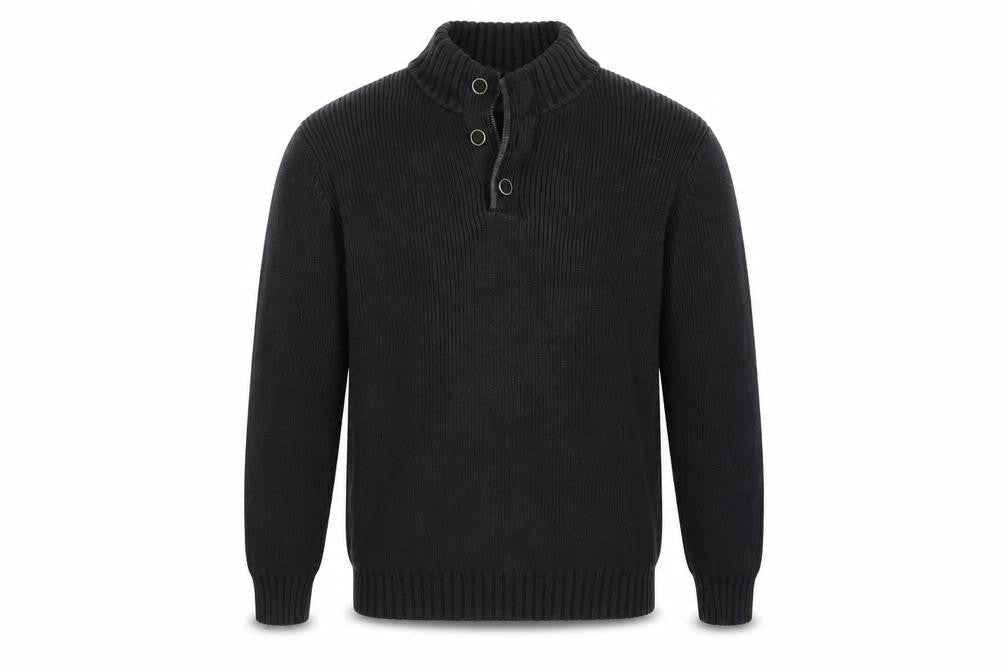 Lagerfeld Men's Black High Neck Button Henley Jumper XL