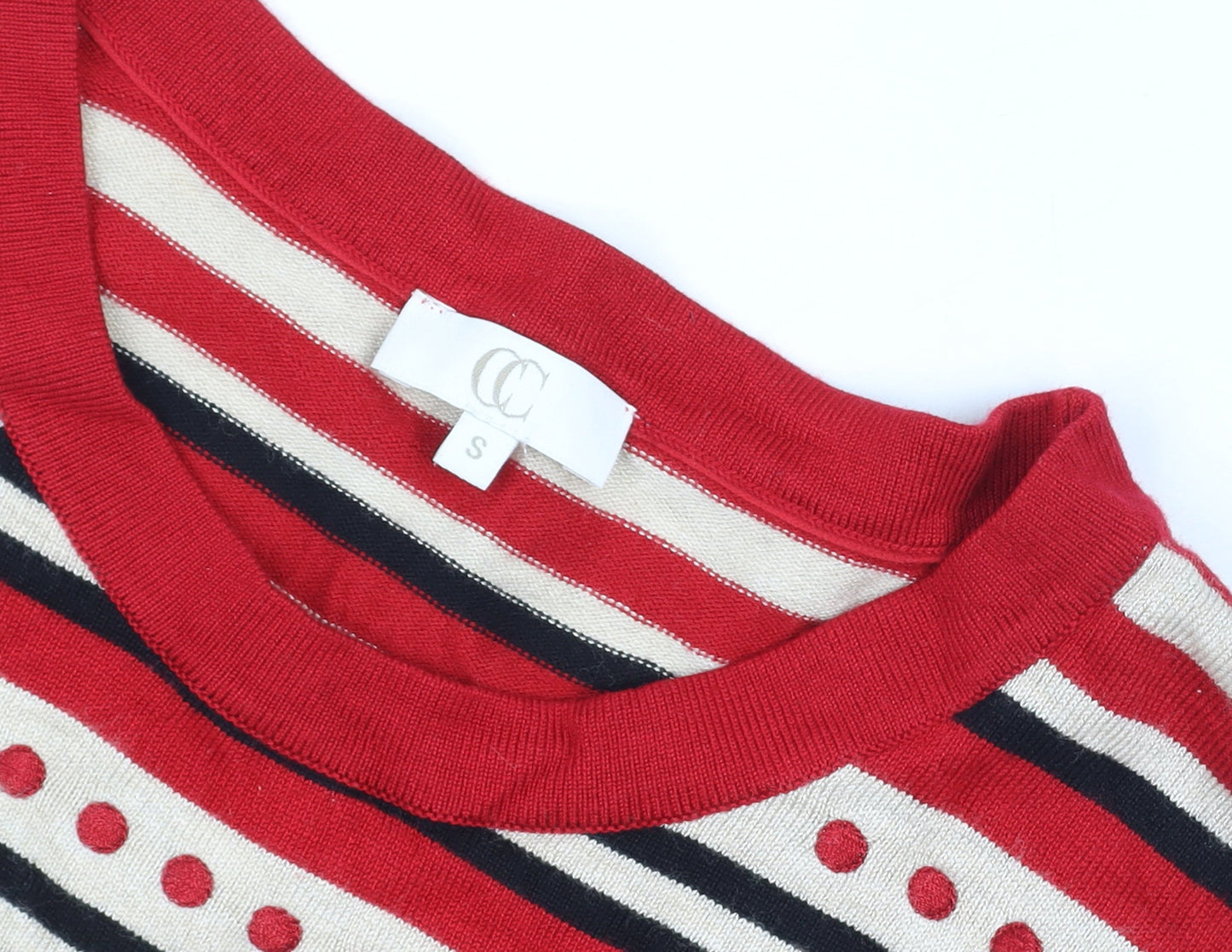 CC Women's Red Striped Crew Neck Long Sleeve Pullover Jumper Size S