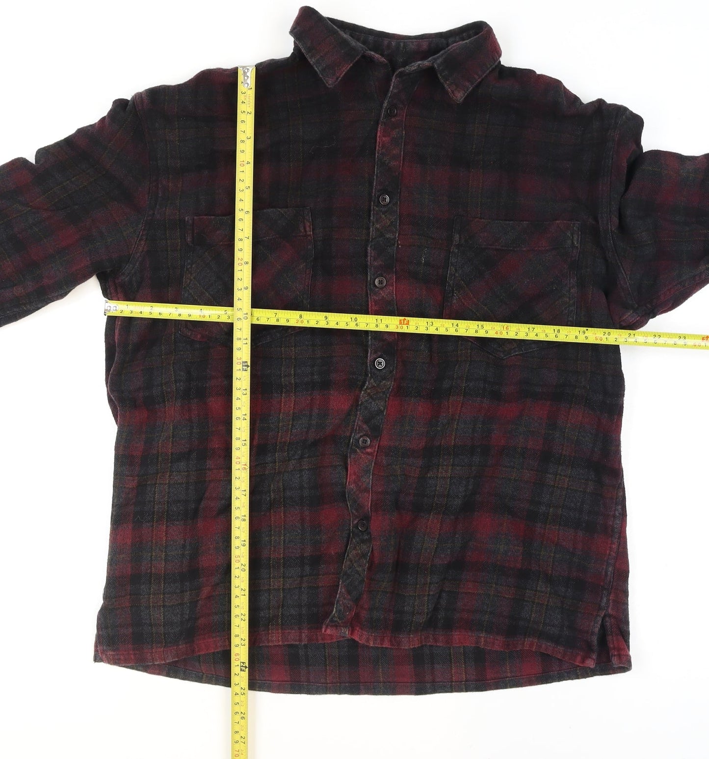 Menace Men's Red Black Check Flannel Button-Up Shirt M