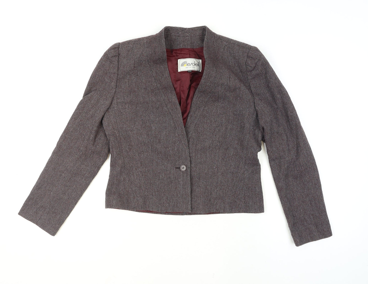 Le Soleil Women Brown Tweed Single-Breasted Blazer Size 12 Wool Blend