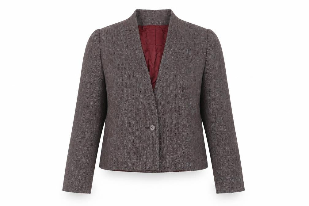 Le Soleil Women Brown Tweed Single-Breasted Blazer Size 12 Wool Blend
