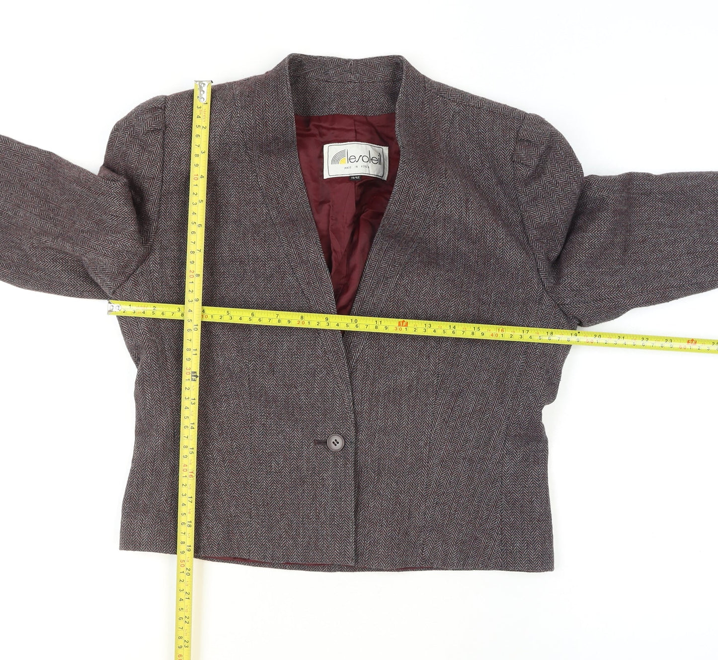Le Soleil Women Brown Tweed Single-Breasted Blazer Size 12 Wool Blend
