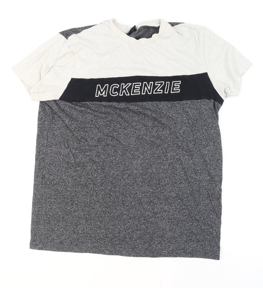 McKenzie Men's Grey Colourblock Short Sleeve Crew Neck T-Shirt Size M