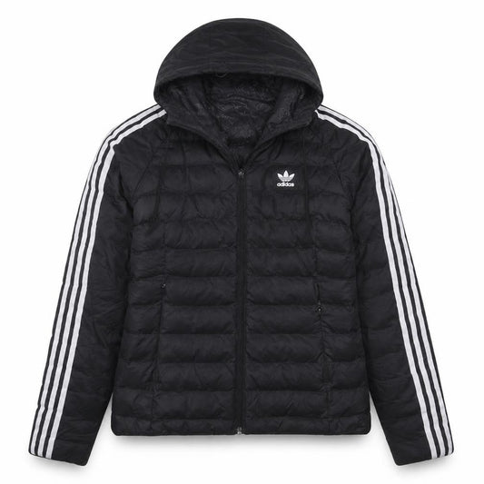 Adidas Womens Black Size 8 Hooded Puffer Jacket with Logo