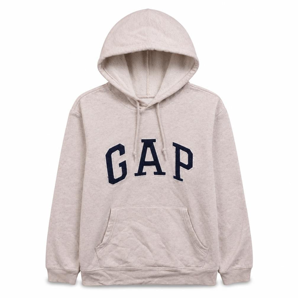 Front view of Gap Women Beige Small Pullover Hoodie with Logo and Pockets