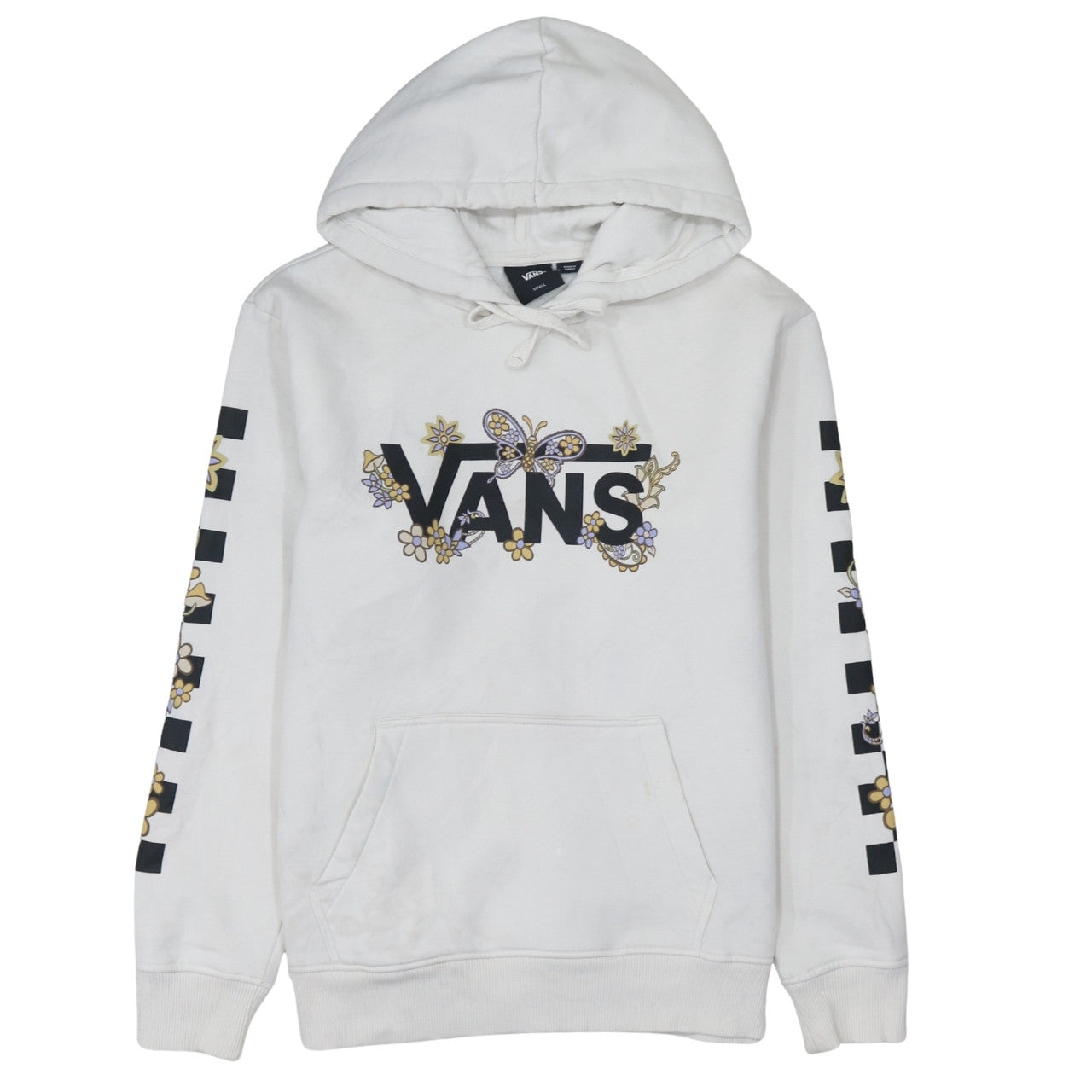 Vans Women's White Small Pullover Hoodie with Floral Butterfly Graphic