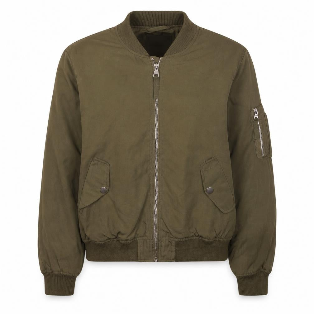 FB Sister Women's Green Bomber Jacket Size S Casual Zip Short