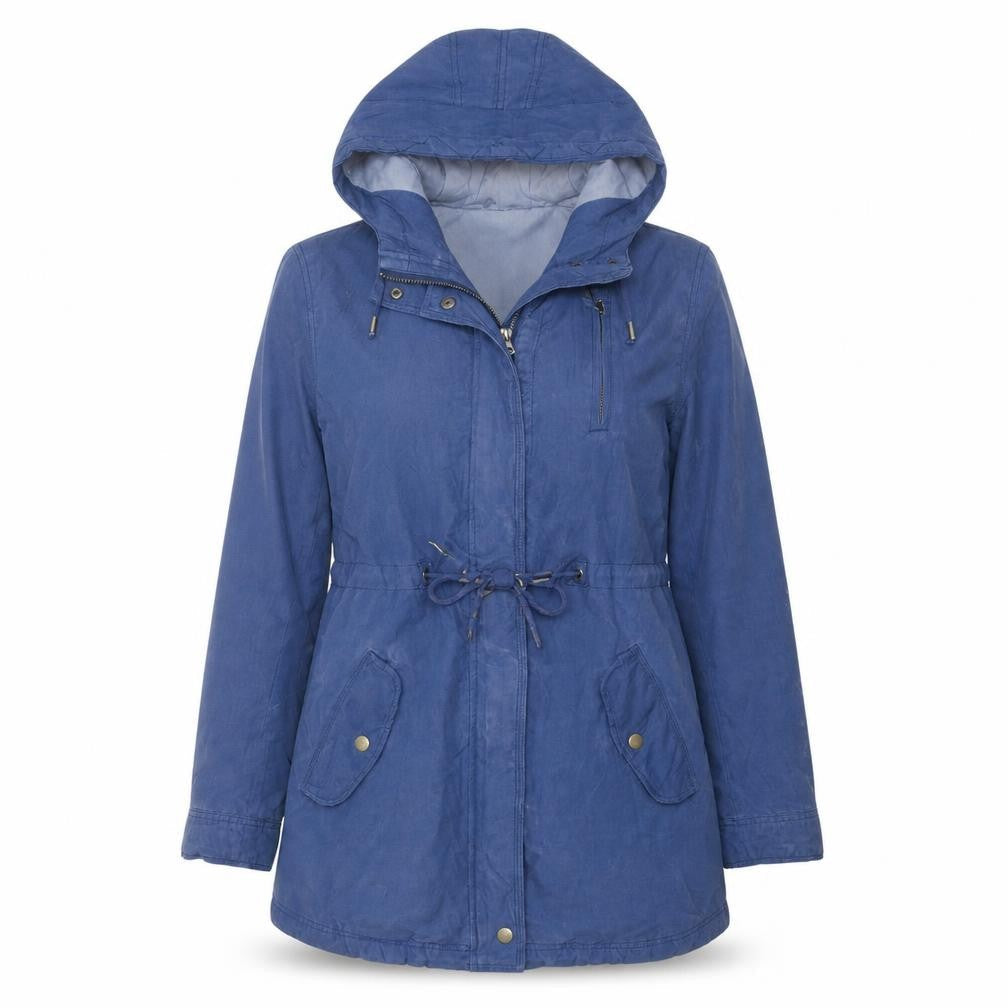 Front view of Hilfiger Denim Women's Blue Hooded Parka Jacket, size S