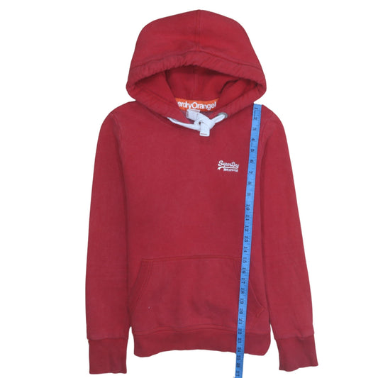 Superdry Men's Red Pullover Hoodie Size M Logo Fleece Sweatshirt