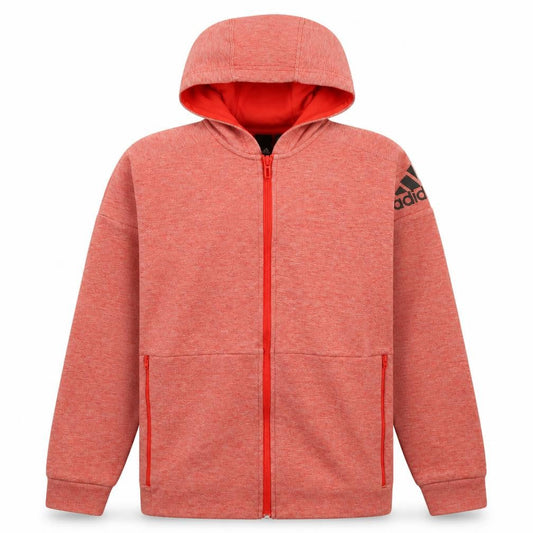 adidas Boys Red Full Zip Hoodie 13-14 Years Sports Logo Lightweight Top
