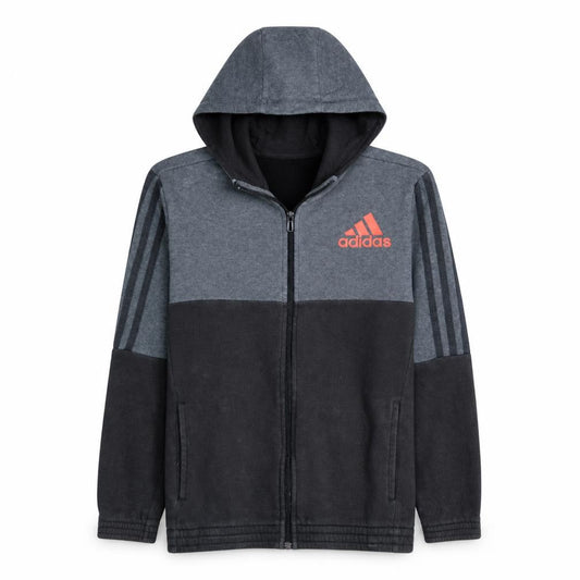 Adidas Boys Grey Black Full Zip Hoodie 13-14 Years Classic Sportswear