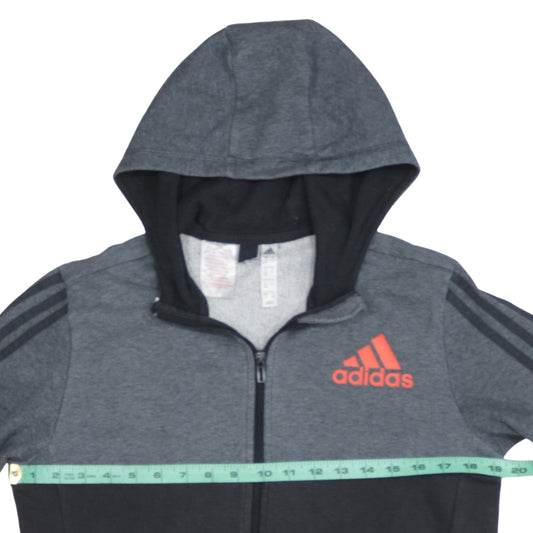 Adidas Boys Grey Black Full Zip Hoodie 13-14 Years Classic Sportswear