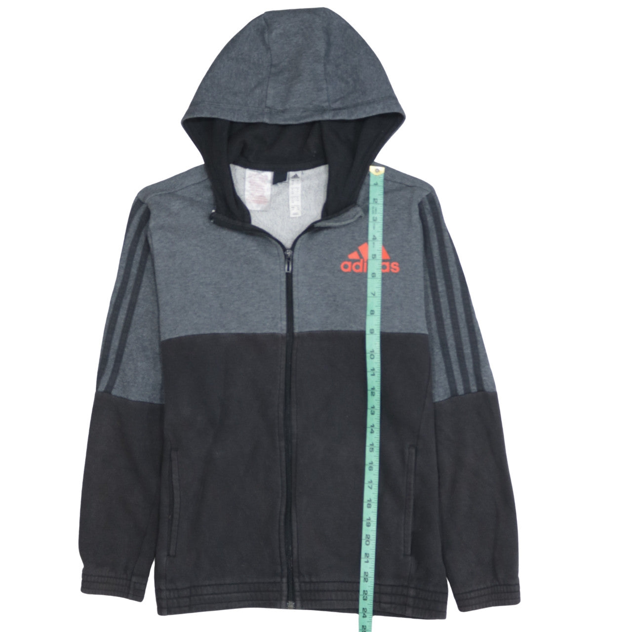 Adidas Boys Grey Black Full Zip Hoodie 13-14 Years Classic Sportswear