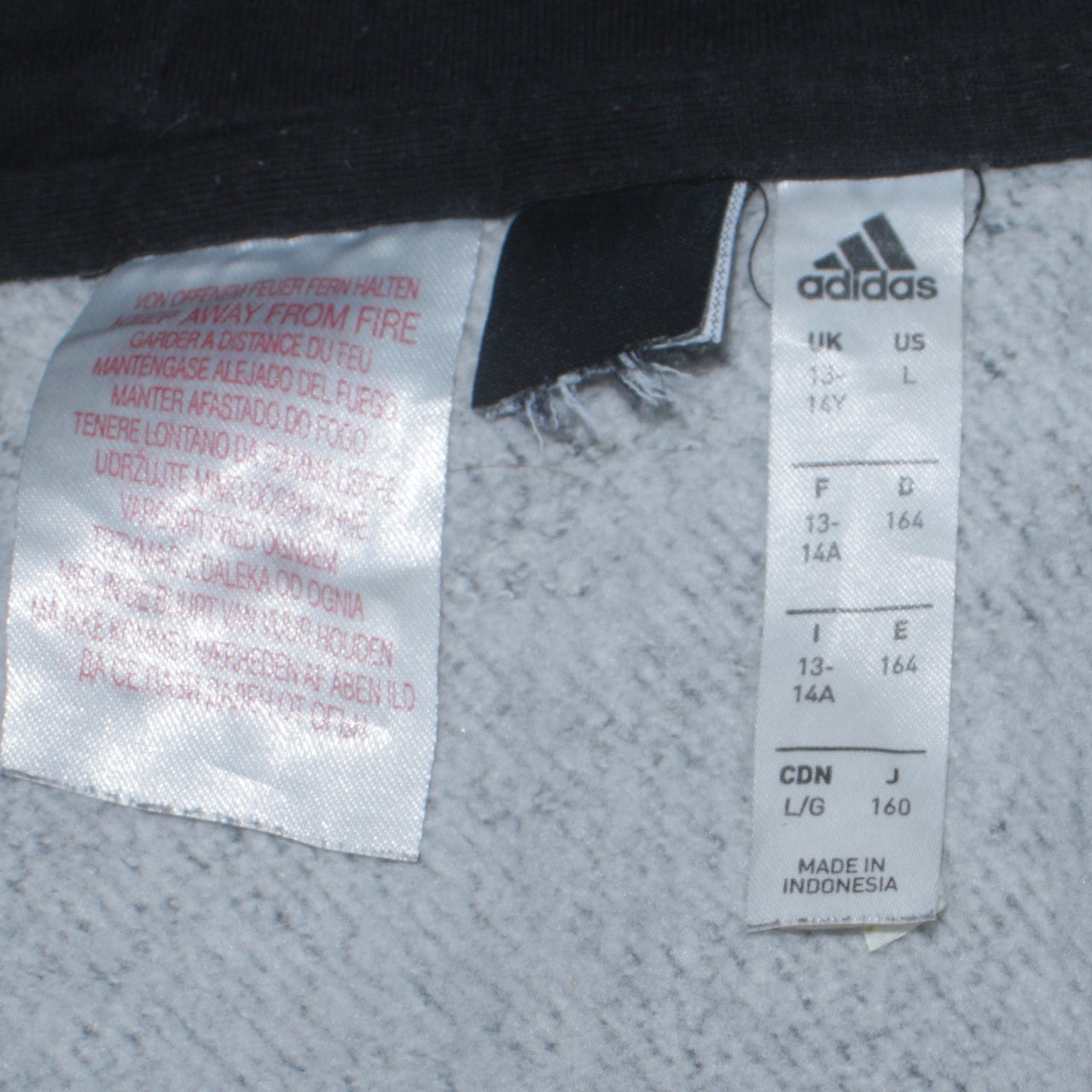 Adidas Boys Grey Black Full Zip Hoodie 13-14 Years Classic Sportswear