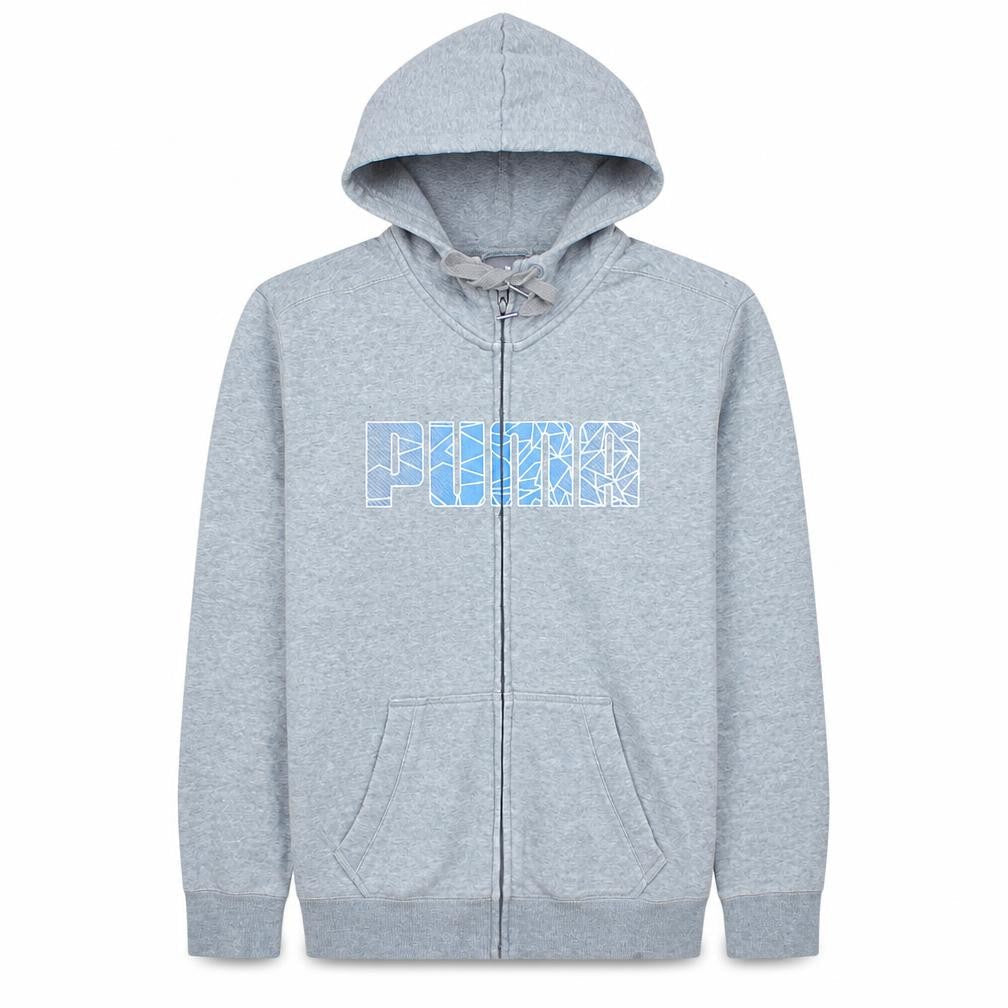 Puma Mens Grey Full Zip Hoodie Size L Sports Graphic Sweatshirt
