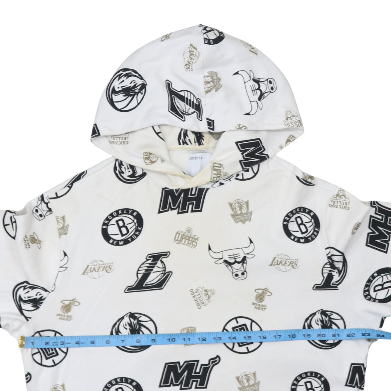 Bershka Men’s White NBA Pullover Hoodie Size S Graphic Print