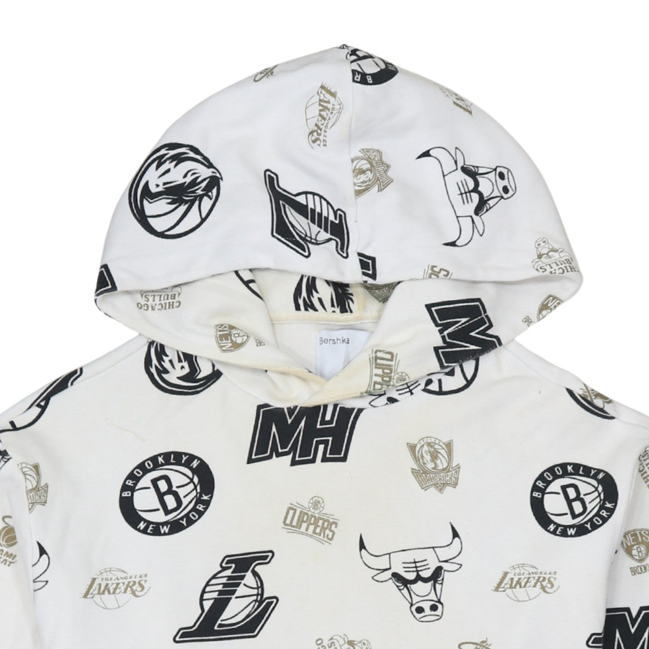Bershka Men’s White NBA Pullover Hoodie Size S Graphic Print