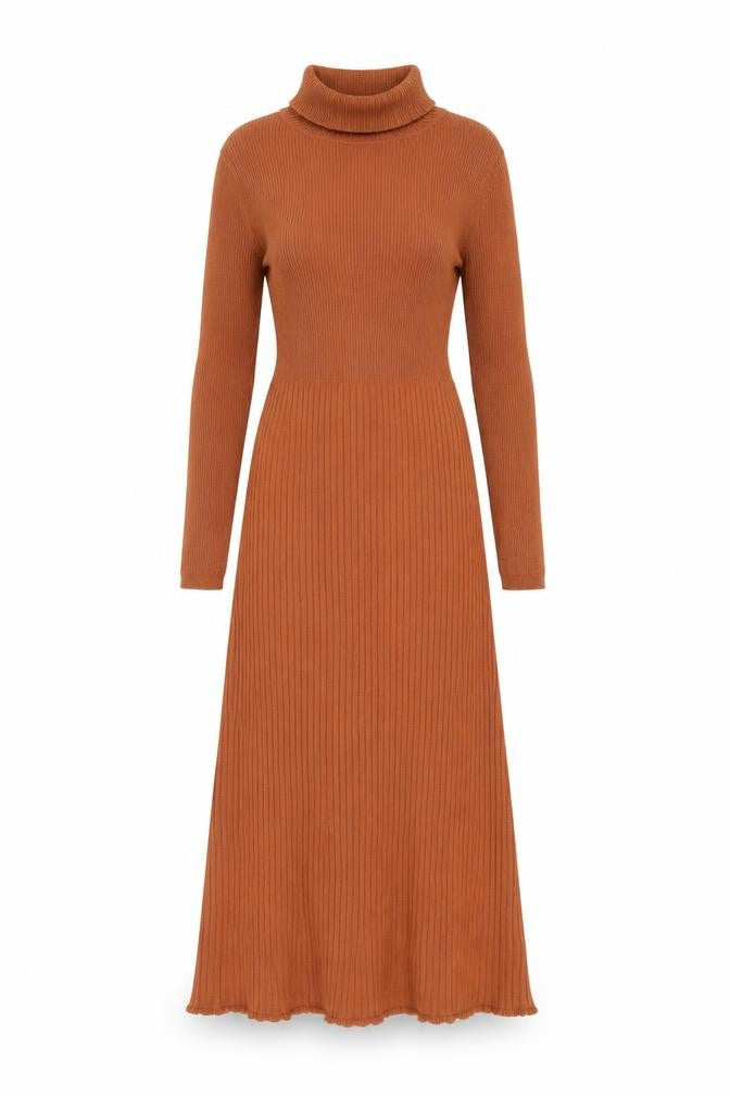 Marks & Spencer Women Brown Knit Roll Neck Bodycon Midi Dress S