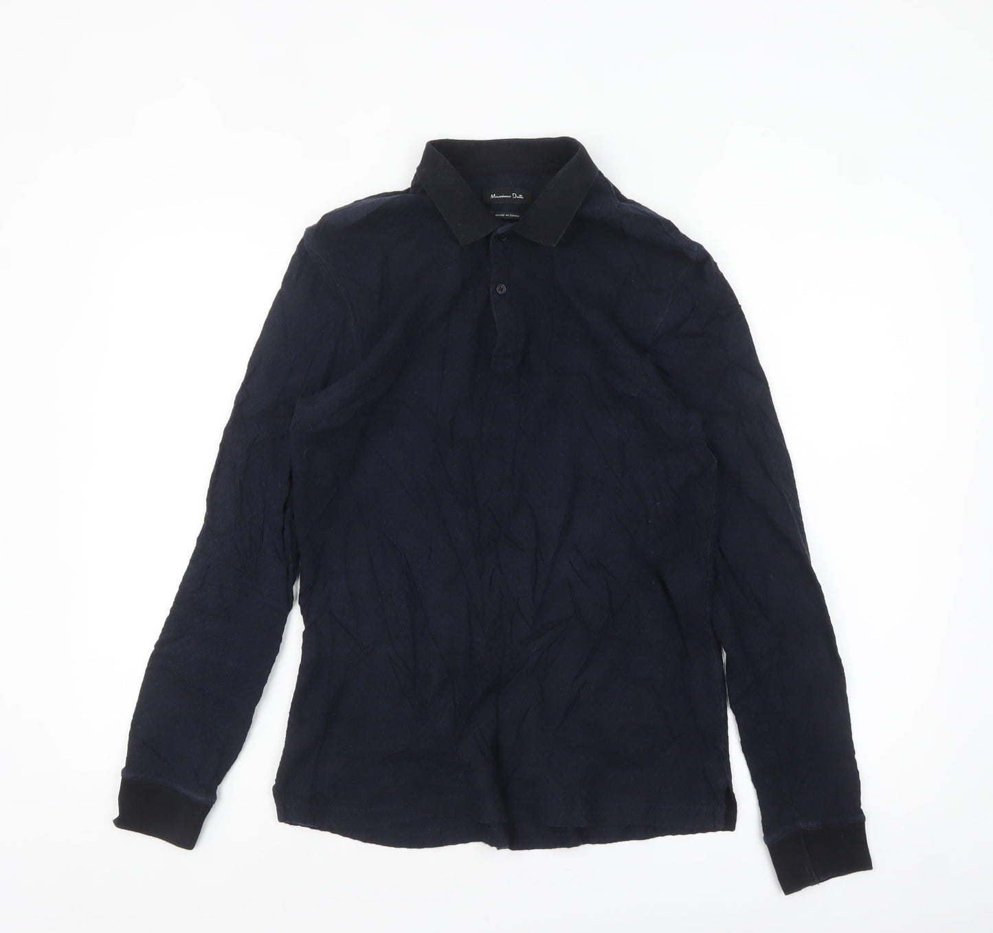 Massimo Dutti Men's Blue Long Sleeve Polo Shirt Size M