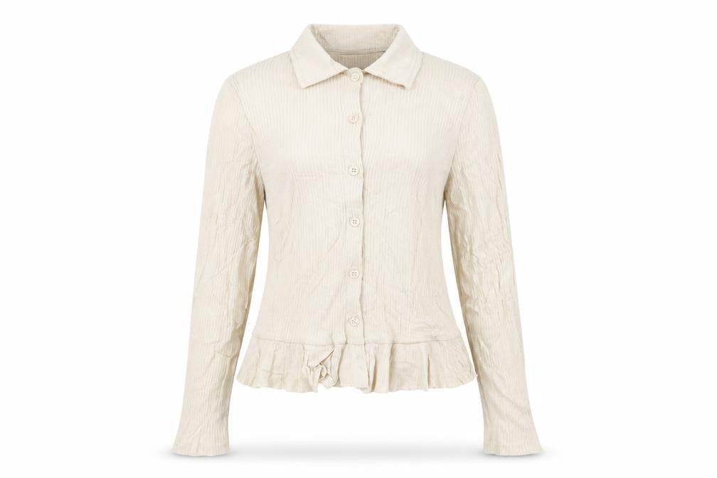 Brave Soul Women’s Beige Long Sleeve Button-Up Cotton Shirt Size L