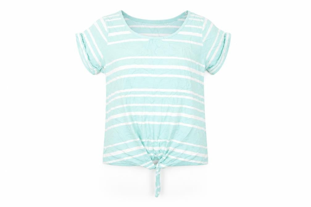 Next Women's Blue Striped Cotton Short Sleeve Tie Hem T-Shirt Size 12