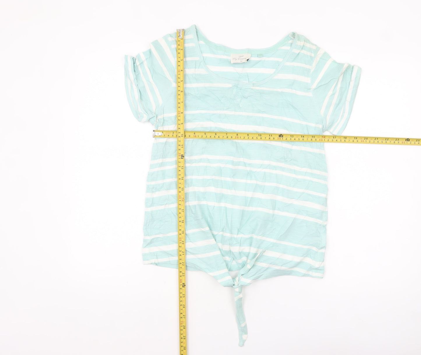 Next Women's Blue Striped Cotton Short Sleeve Tie Hem T-Shirt Size 12