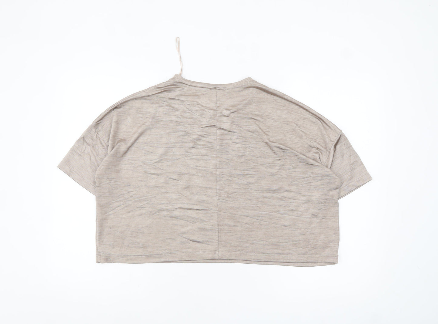 Zara Women Beige Basic Short Sleeve Relaxed Fit T-Shirt Size S