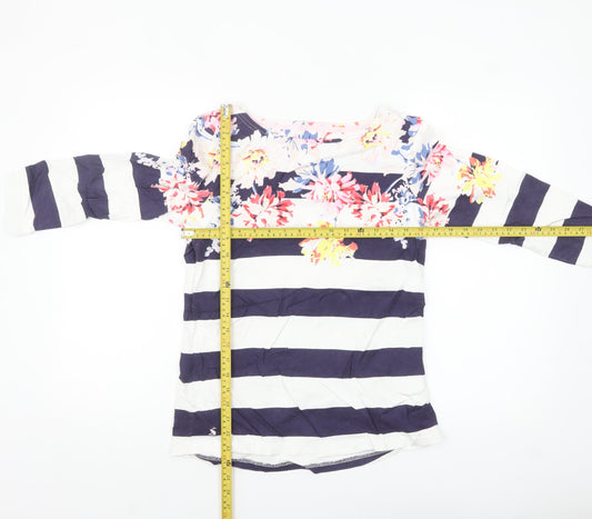 Joules Women’s Multicoloured Striped Floral 3/4 Sleeve Cotton T-Shirt Size 10