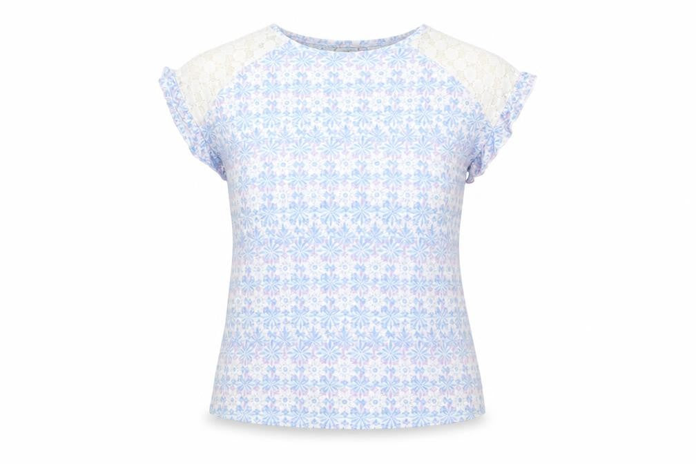 Marks & Spencer Women’s Blue Floral Lace Shoulder Cotton T-Shirt Size 10