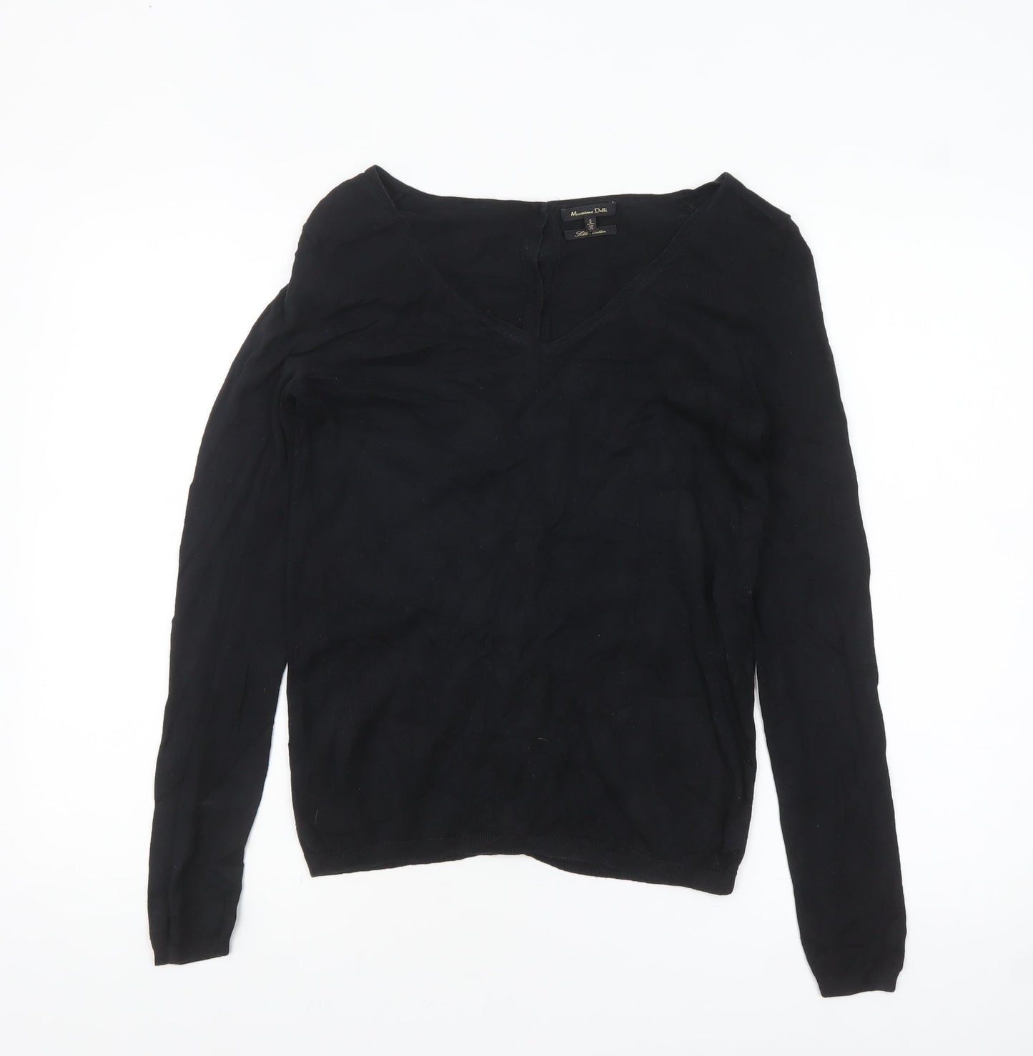 Massimo Dutti Women’s Black Silk Cotton V-Neck Cardigan S