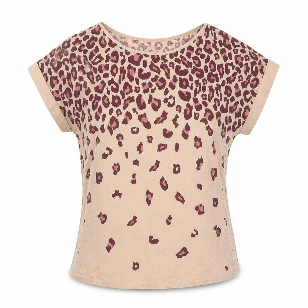 Oasis Womens Beige Animal Print Short Sleeve Viscose T-Shirt Size S