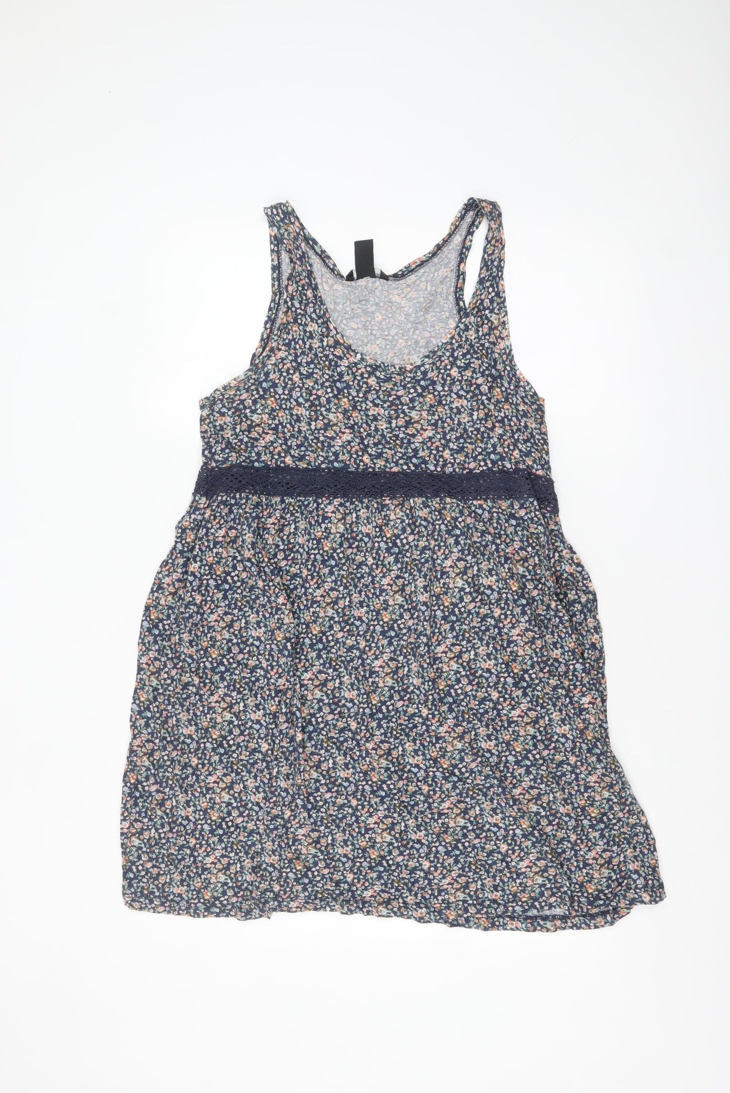 H&M Women’s Multicoloured Floral Cotton Lace Trim Tank Dress Size 12