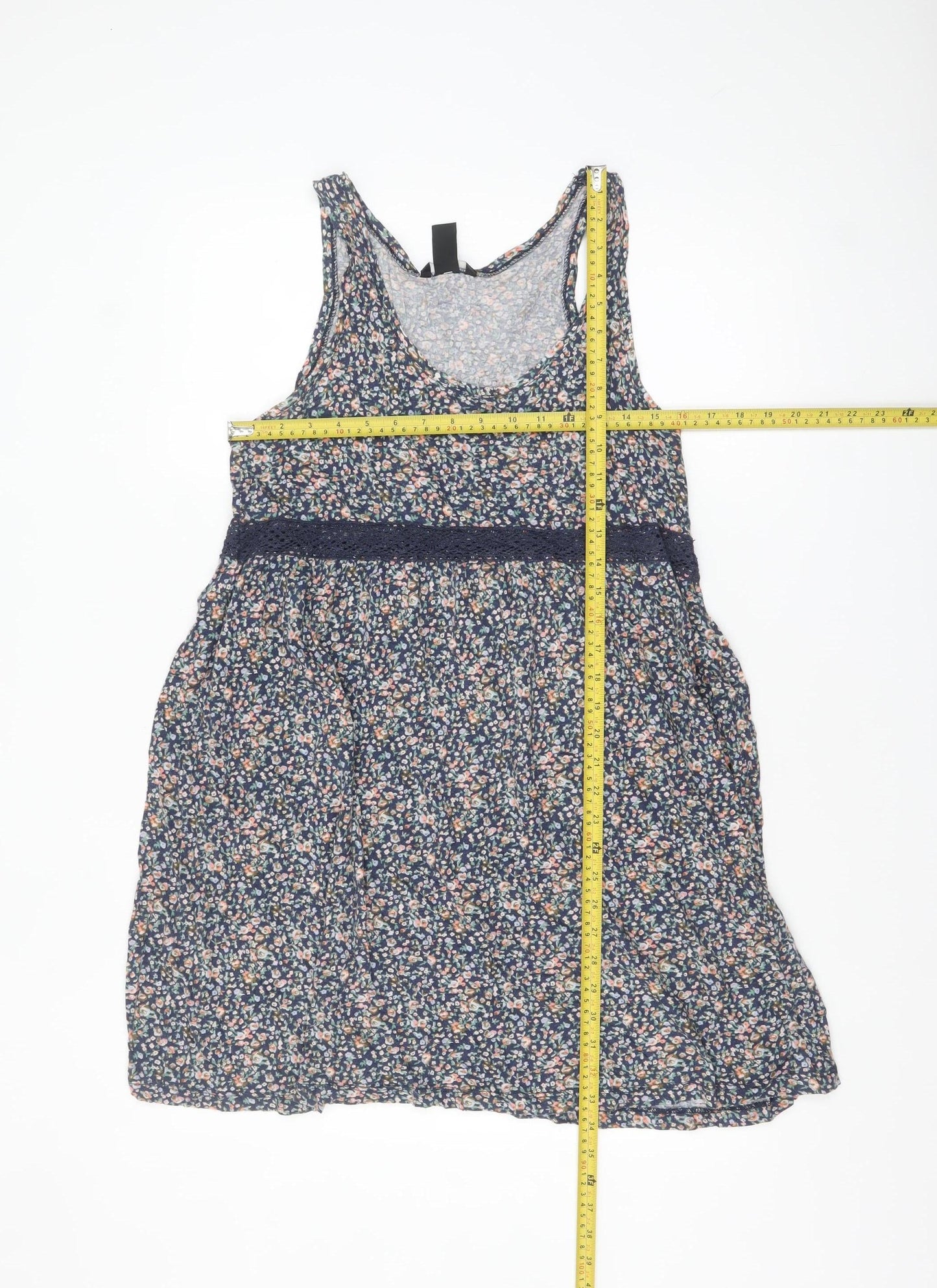H&M Women’s Multicoloured Floral Cotton Lace Trim Tank Dress Size 12