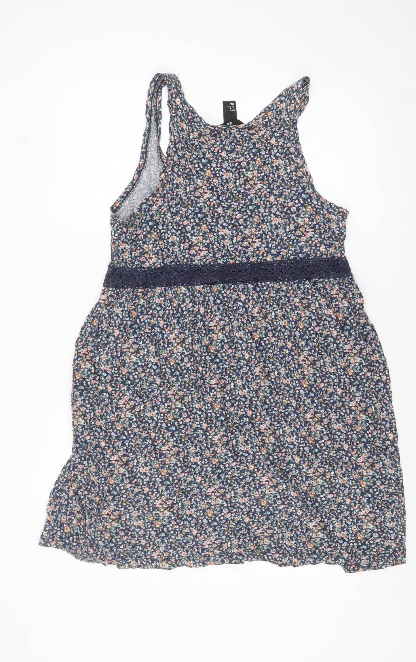 H&M Women’s Multicoloured Floral Cotton Lace Trim Tank Dress Size 12