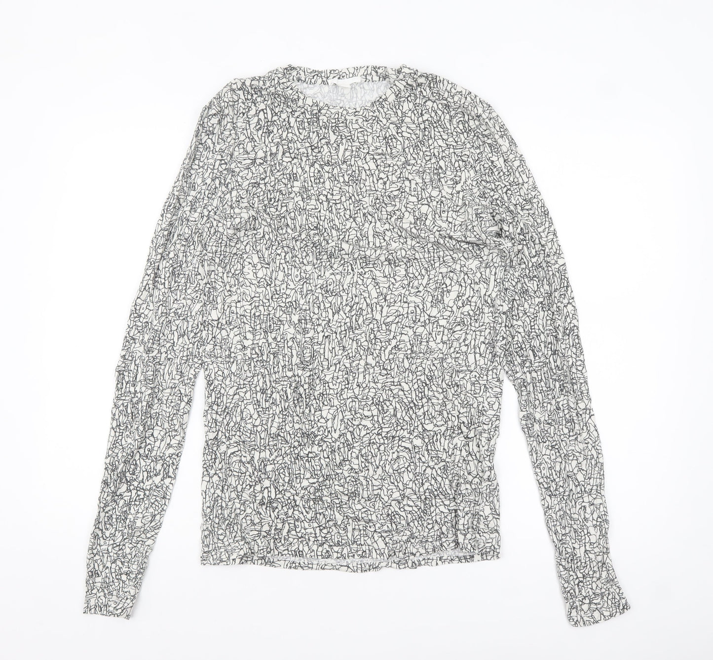 COS Womens White Art Print Long Sleeve Jersey Cotton Top Size 12