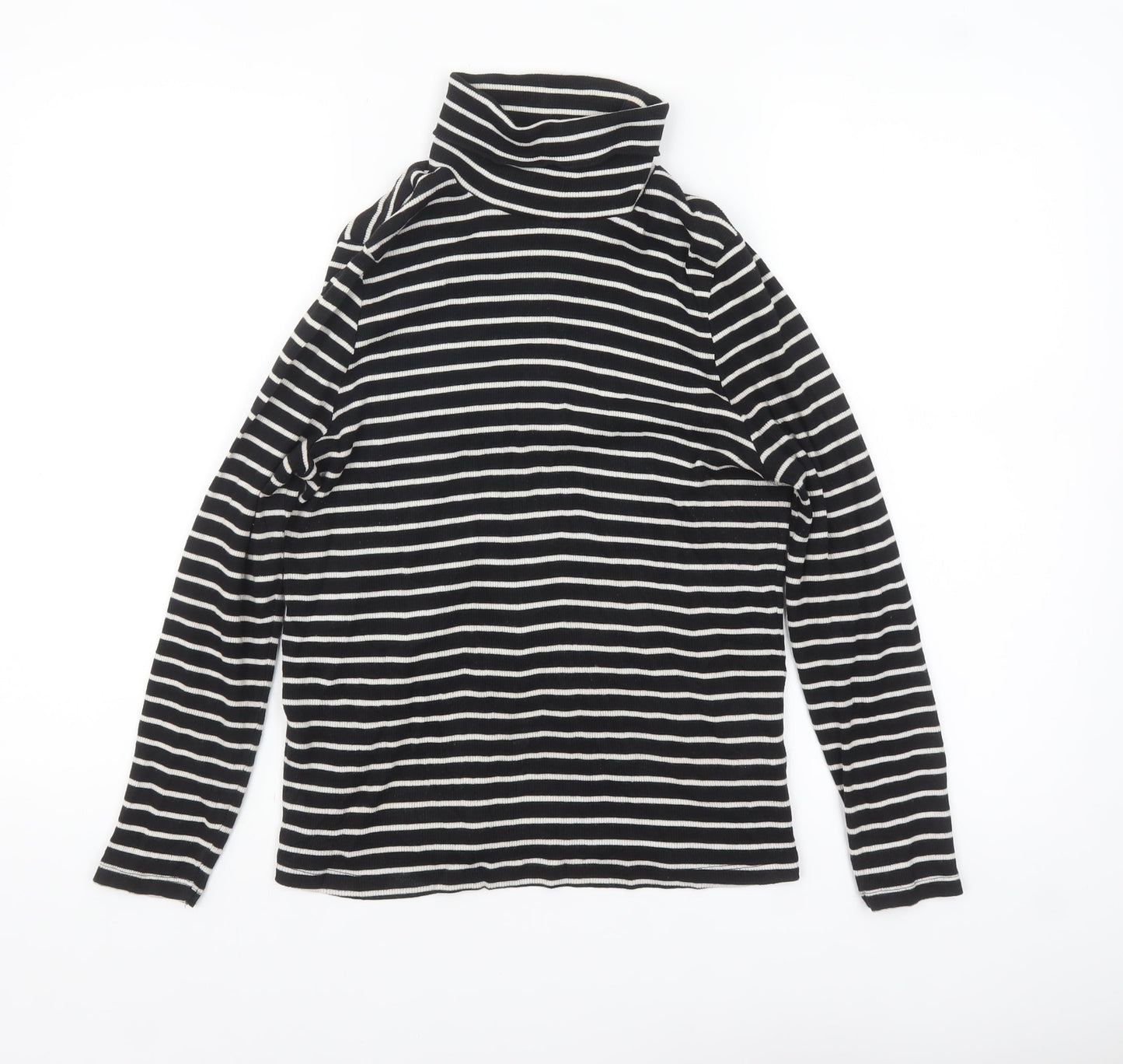 Marks and Spencer Women Black Striped Roll Neck Long Sleeve Top Size 18