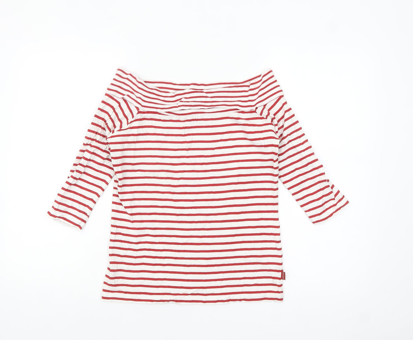 Olsen Womens Red Striped 3/4 Sleeve Boat Neck Cotton Blend Top Size 10