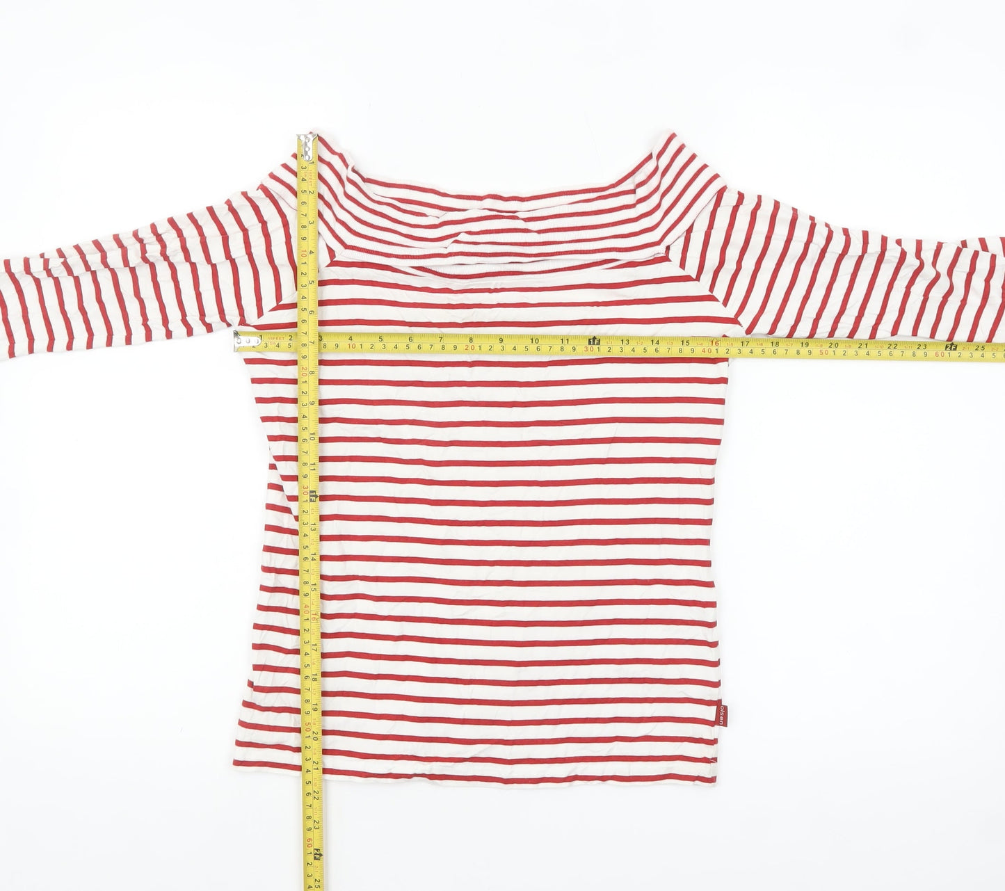 Olsen Womens Red Striped 3/4 Sleeve Boat Neck Cotton Blend Top Size 10