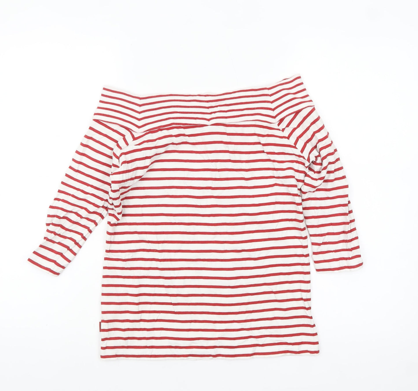 Olsen Womens Red Striped 3/4 Sleeve Boat Neck Cotton Blend Top Size 10