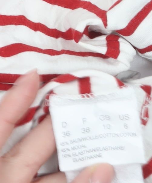 Olsen Womens Red Striped 3/4 Sleeve Boat Neck Cotton Blend Top Size 10