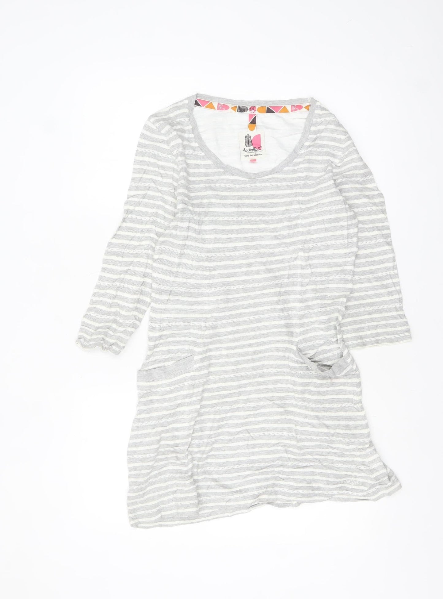 Weird Fish Women's Grey Striped Tunic T-Shirt Size 8 3/4 Sleeve