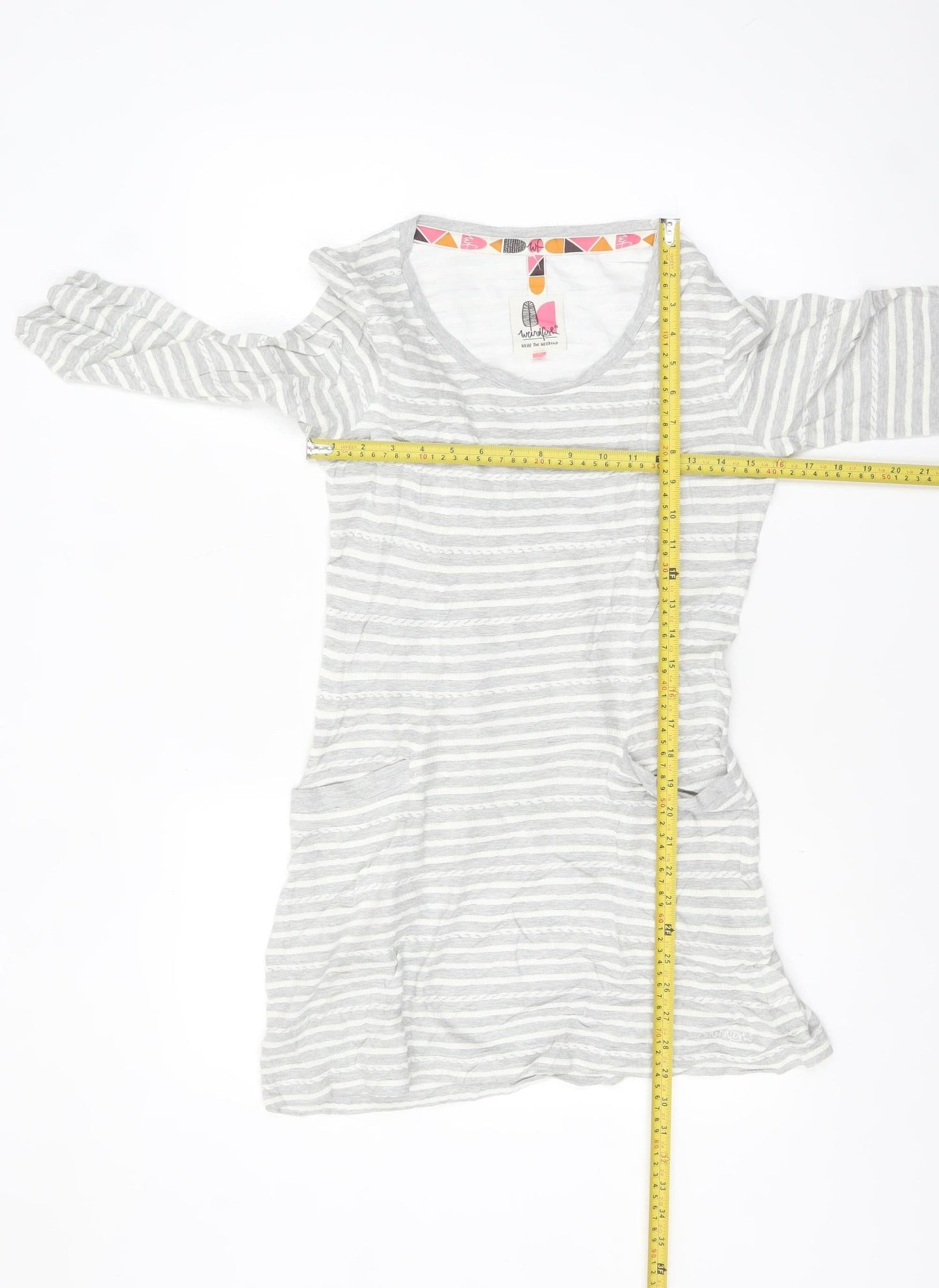 Weird Fish Women's Grey Striped Tunic T-Shirt Size 8 3/4 Sleeve