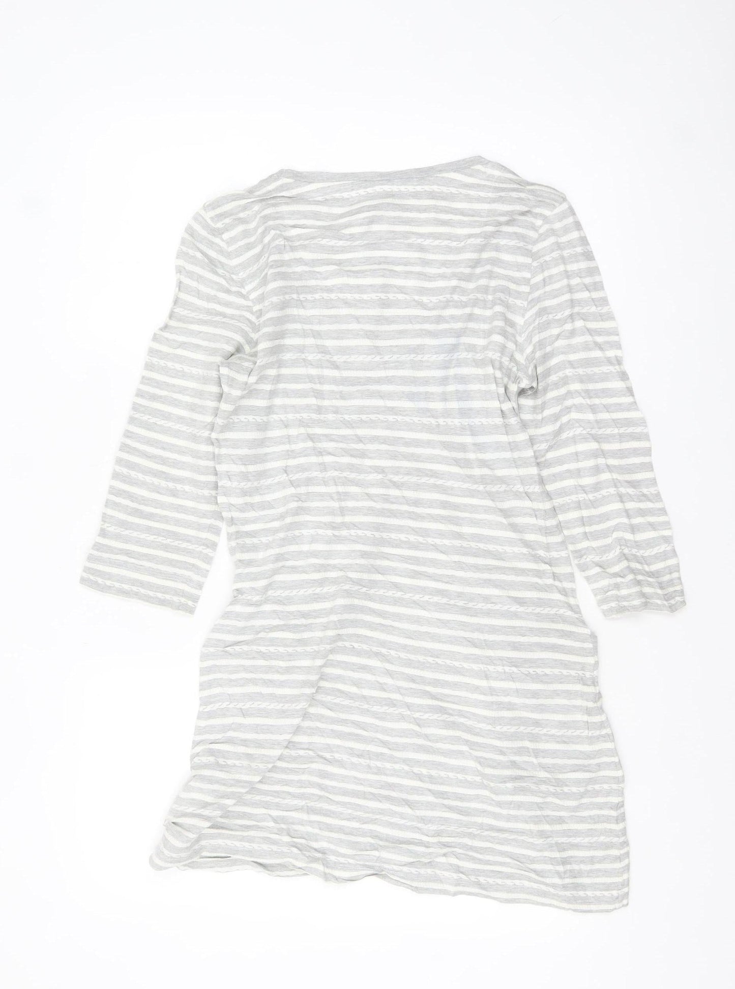 Weird Fish Women's Grey Striped Tunic T-Shirt Size 8 3/4 Sleeve
