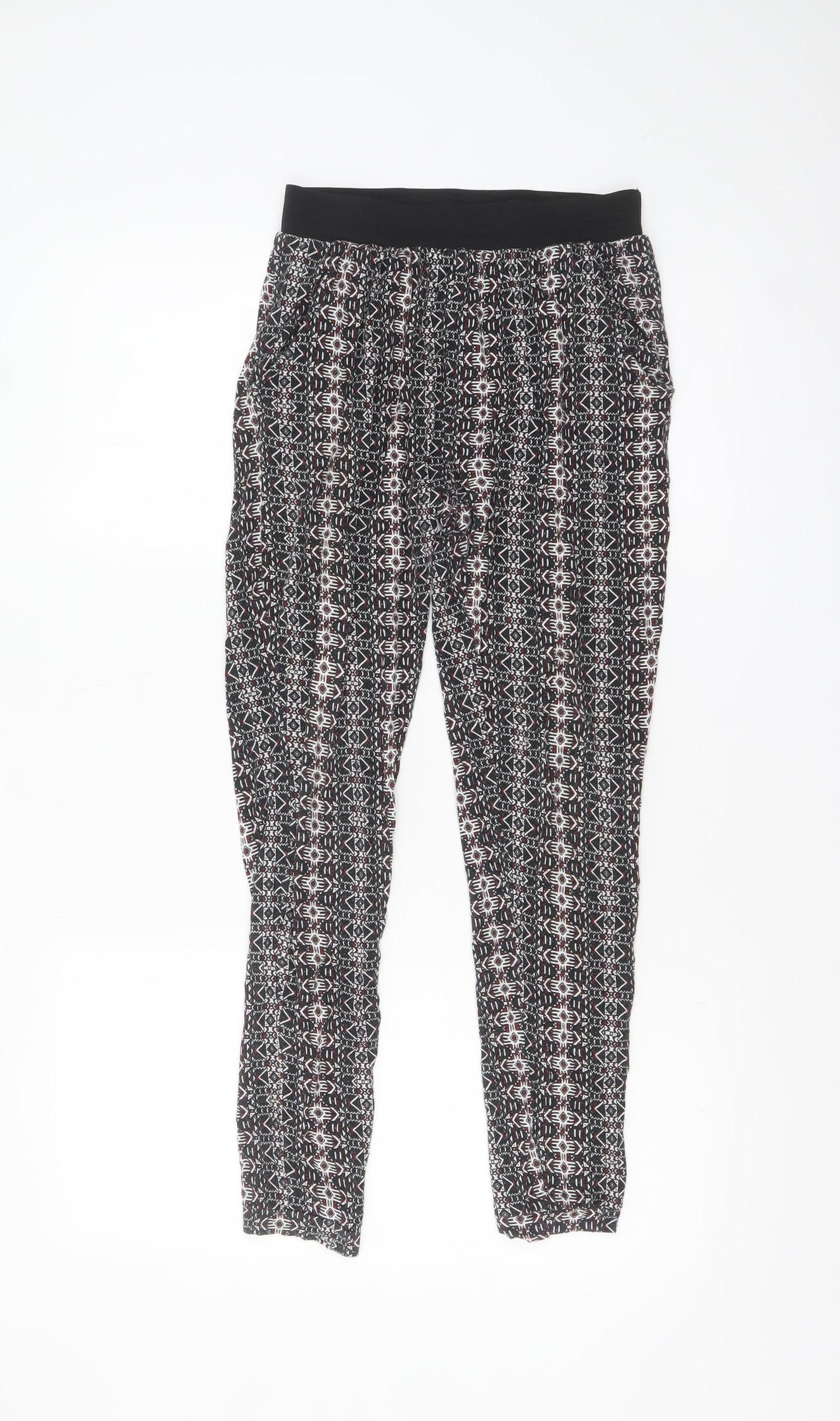 New Look Girls Black Multicoloured Viscose Elastic Waist Trousers 12-13 Years