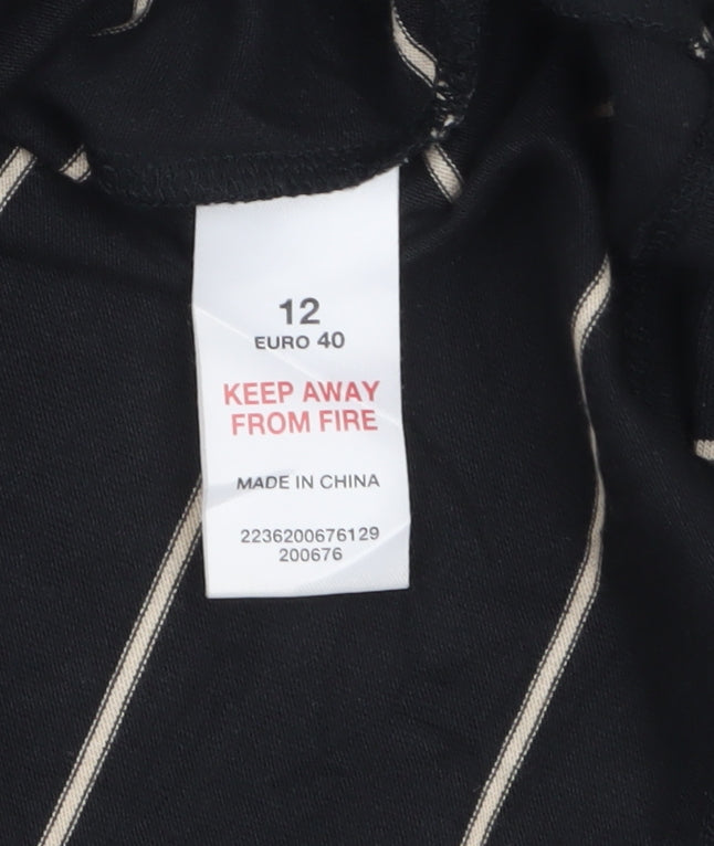 Principles Womens Black Striped Long Sleeve V-Neck Top Size 12