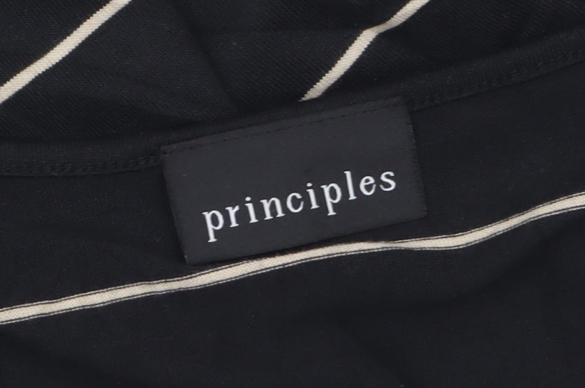 Principles Womens Black Striped Long Sleeve V-Neck Top Size 12